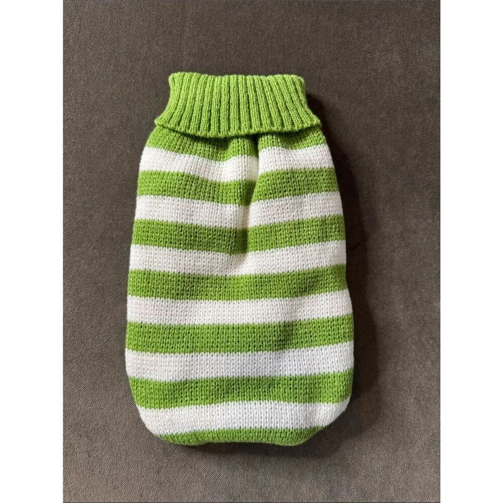 Green and White Striped Knit Pet Dog Cat Sweater Ribbed Turtle Neck Size M NEW